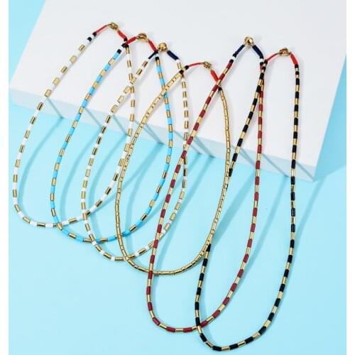 Simple Tile Beads Strand Necklace Women String Beaded Short Choker Necklace Jewelry Boho Style Chokers Necklace Gift