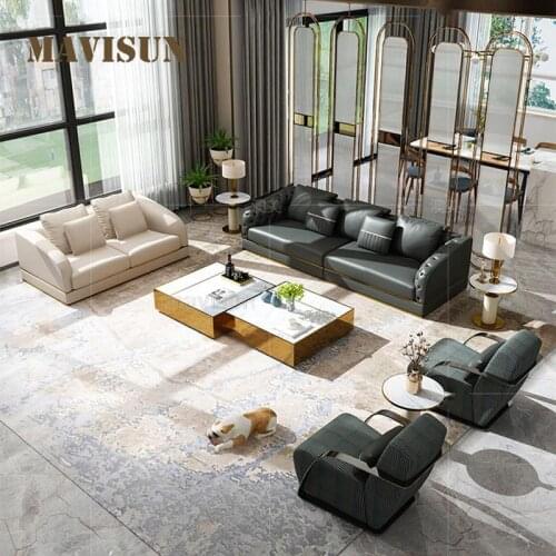 Simple Combination Of Light Luxury Sofa Large Villa High-End Italian Furniture Post-Modern Style Leather Sofa For Living Room
