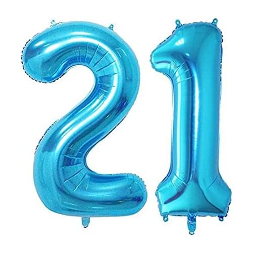 Balloons 21/12 Blue lot two number balloons 1 and 2 birthday/anniversary 12/21 inflate with air or helium 40 inch 100 cm