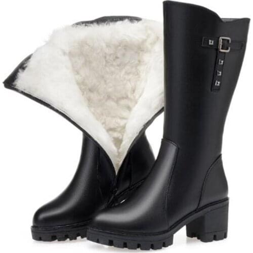 Newest Top Cowhide Warm Winter Boots Women Shoes Knight Boots Fashion Comfort Warm Plush Wool Snow Boots Fashion High Heel Boots