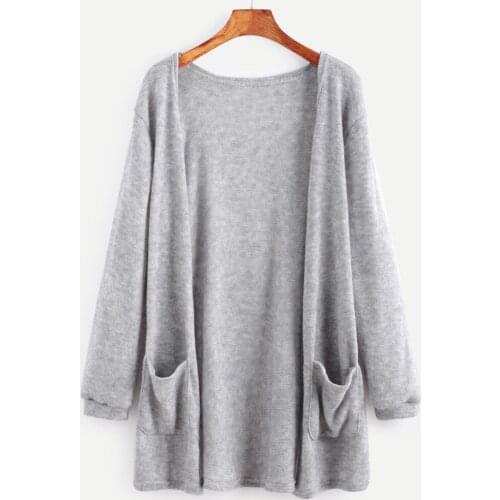 Ladies long sleeved casual no hat cotton knitted loose sweater pullover coat#248853