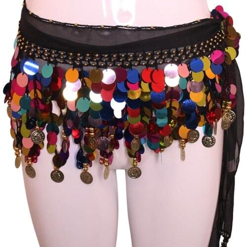 Belly Dance Hip Belts Scarf Rainbow Sexy Women Cheap Belly Dancing Coin Scarves Wrap Belt Waistband on Sale