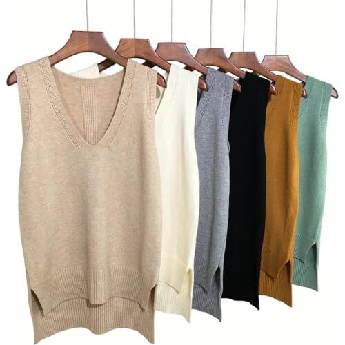2020 New V-neck Knitted Vest For Women Sweater Vest Autumn Korean Style Sleeveless Jacket Sleeveless Loose Soft Vest Sweater