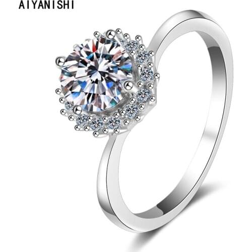 AIYANISHI 925 Sterling Silver Moissanite Diamond 1ct Sunflower Rings for Women Anillos Silver 925 Jewelry Wedding Bijoux Femme
