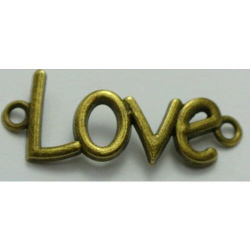 20 Bronze Tone Alloy "Love" Pendants Connector Charms 40X15mm