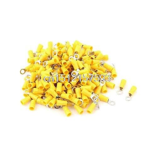 200 Pcs 2-4S Insulated Wire Connector Ring Crimp Terminal Yellow 16-14AWG