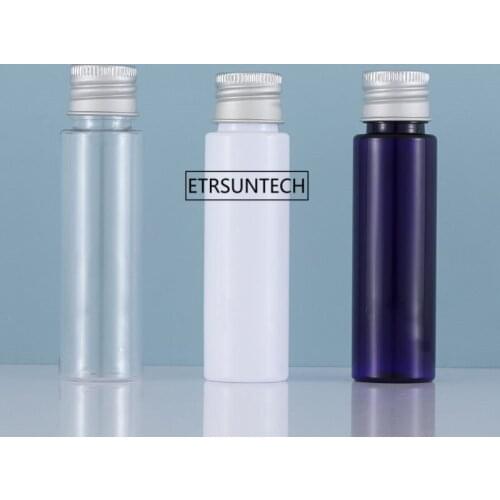 200pcs 30ml White Clear Blue PET Essential Oil Bottle with Silver aluminum lids Cosmetic Containers F3821