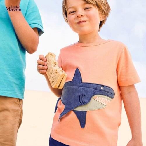 2021 Summer New T Shirts for Boys Kids Fashion Cartoon Cotton T-shirt Cute Shark Casual Loose Boys Tee Shirt 2-8 Y Baby Clothes