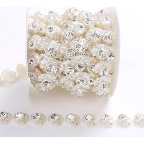 5yards/Lot 18mm Flatback Pearl chains Beige Artificial Pearls Beads Chain Garland For Wedding Bridal Bouquet Flower Decoration