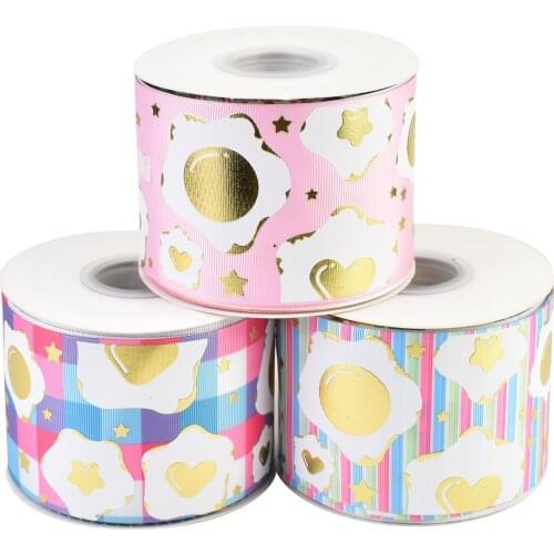 50yards 75mm Gold Foil Fried Eggs Omelette Grosgrain Ribbon For DIY Accessories Welcome Custom designs