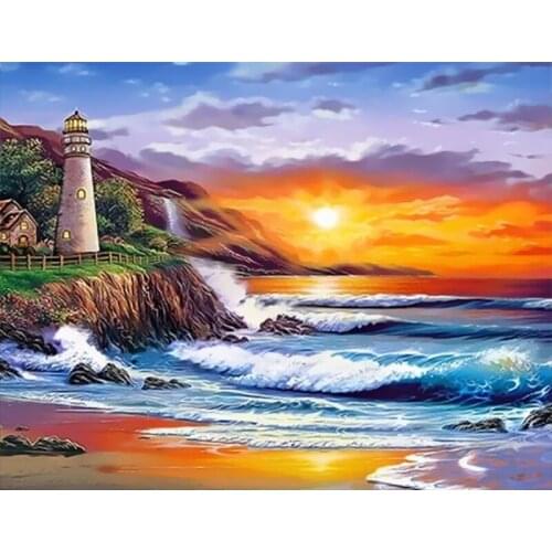 Scenery Acrylic Paint By Numbers Set Oil Painting For Adults DIY Kits Canvas Frame Picture Drawing Coloring By Numbers Decor Art