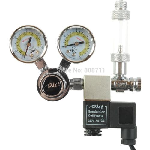 Aquarium WYIY DICI CO2 Regulator, Solenoid Large Dual Gauge Horizontal Connector Regulator DC01-01 bubble counter, Cylinders