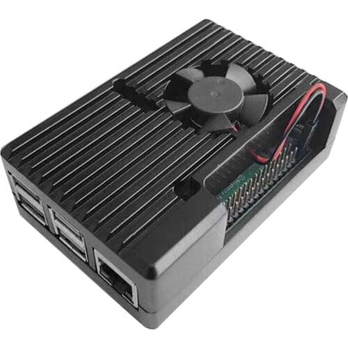 For Raspberry Pi 4 Aluminum Case with Dual Cooling Fan Metal Shell Black Enclosure for RPI Raspberry Pi 4B