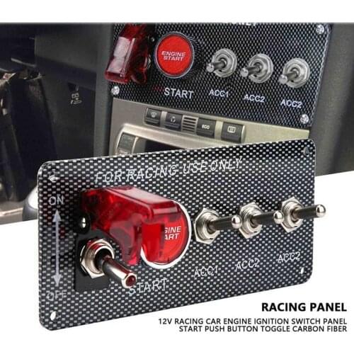 Carbon Fiber Car accessories LED Toggle Switch for Racing Car Engine Start Push Button 12V LED Ignition Switch Panel