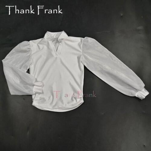 Boys Prince Ballet Top Custom Made Men White Long Sleeve Ballet Shirt Male Dance Costumes Stand Collar Dance Practice Clothes