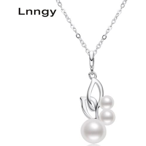 Lnngy Lnngy 925 Sterling Silver Necklace 5-5.5mm Genuine Freshwater Leave Pearl Pendant Necklace for Women 18" Silver Chain Gift