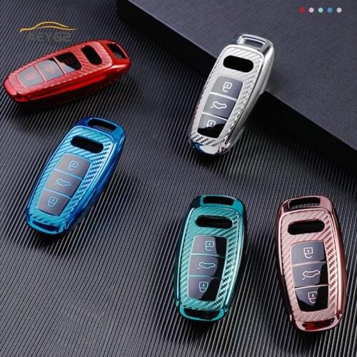 Carbon Fiber TPU Car Remote Key Cover Case Shell Fob For Audi A6 C8 A7 A8 Q8 A6L E-tron D5 Car Smart Key Protector Accessories