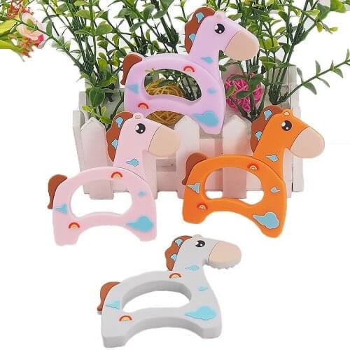 Chenkai 10PCS Silicone Horse Teether DIY Baby Rattle Pacifier Dummy Teething Nursing Animal Pendant Jewelry Sensory Toy BPA Free