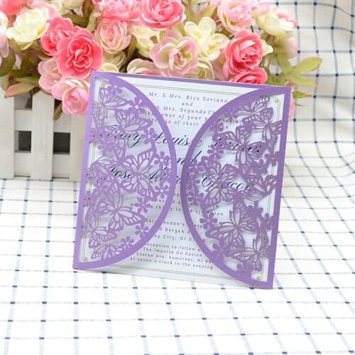 Party decorations laser cut purple butterfly birthday wedding invites