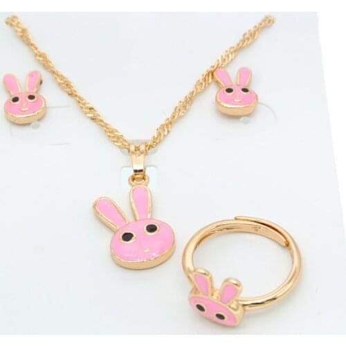 Lovely Gold Jewelry Set for Kids Gift New Born Baby 35cm Necklace Ring Earring Bijoux Bebe Dubai Jewellery Sets Children S0306