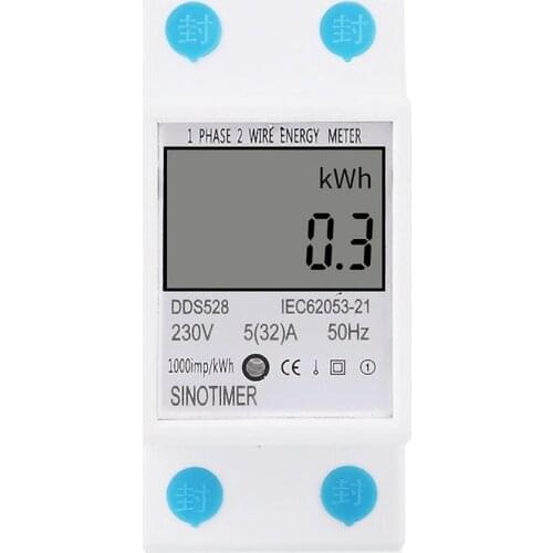 Home DIN Rail LCD Digital Display Power Consumption KWh Meter Single Phase Energy Meter Watt Wattmeter 220V AC 50Hz