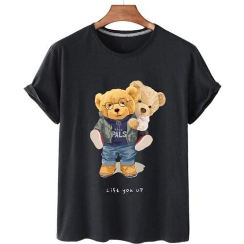 100% Cotton Sweet Bear Print Short-sleeved T-shirt Female Half-sleeved Summer Casual Couple Oversized T-shirt Ladies Shirt S-4xl