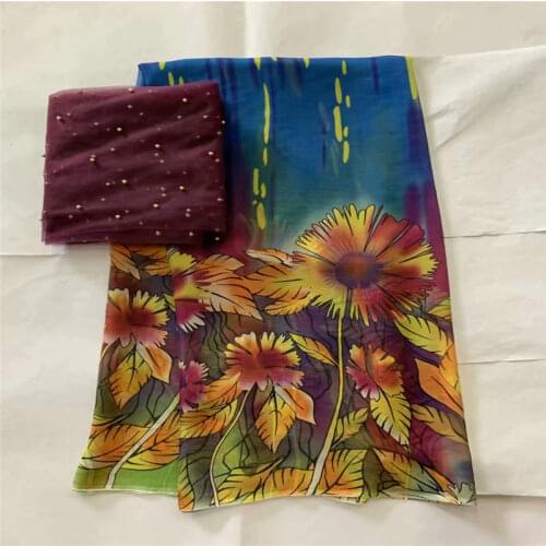 Hot selling african soft silk fabric with swiss voile lace tissu for ladies printed silk chiffon fabric 5+2 yards/set! LXF61620