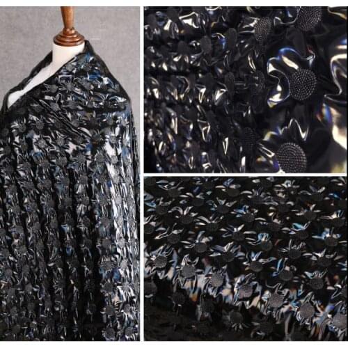 Cotton quilted laser embroidery thick black concave-convex dots magic color laser waterproof fabric for clothing