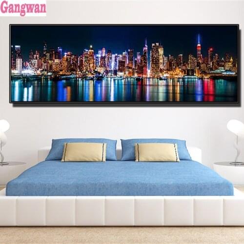 5D DIY Full Square drill Diamond painting Cross Stitch City night view Rhinestone Embroidery full round large home Mosaic decor