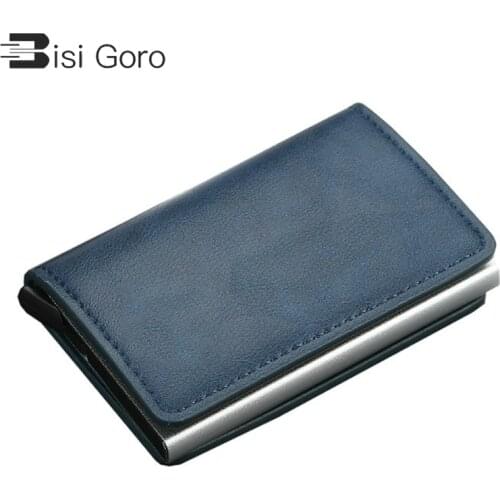 BISI GORO 2021 New Automatic Credit Card Coin Purse Men Aluminum Wallet Back Pocket ID Card Holder RFID Blocking Mini Wallet