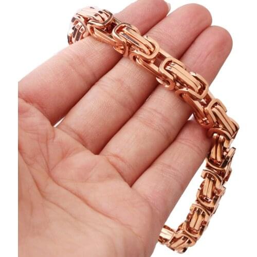 Fashion 4/6/8mm Stainless Steel Rose Gold Color Byzantine Box Chain Mens Womens Bracelet Bangle Unisexs Jewelry 7-11" Wholesale