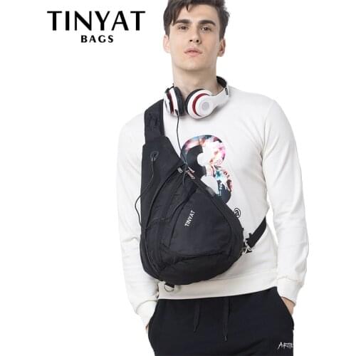 TINYAT men bag, male chest bag shoulder bag, USB, waterproof, Waterproof Business Shoulder bag for man travel chest bag T509