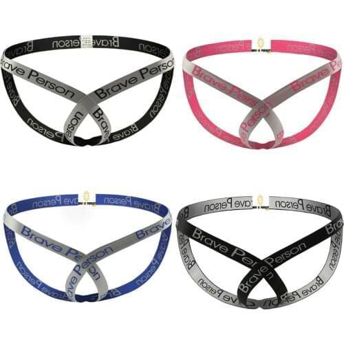 Mens Thong G-String Comfort Underwear Jockstrap Undie Letter Print Low Waist Elastic Waistband T-Back Hollow Out Underpants New