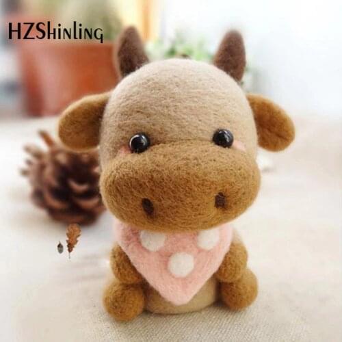 Non-Finished Felt Kit Creative Cute Bull ox Toy Doll Wool Felt Poked Kitting Handmade Wool Felting Material Package DIY Gift