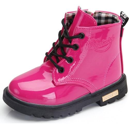 New Children Shoes Boots for Children Size 21-37 Martin Boots for Girl PU Leather Waterproof Winter Kids Snow Shoes Girls Boots