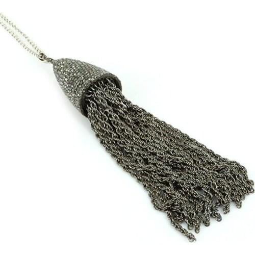 New Design Punk Jewelry Metal Tassel Pendants Rhinestone Link Tassel Pendant Unique Style Fashion Chain Name Necklace