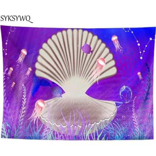 Shell sea tapestry wall cloth dolphin wall carpet tenture murale dorm farmhouse decor wall fabric blanket