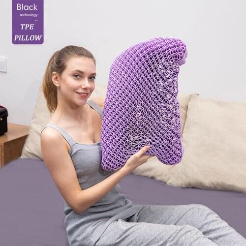 Cervical Neck Message Bed Pillow Cool TPE High Elasticity Orthopedic Shoulder Pain Protection with Cover For Sleep Travel Purple