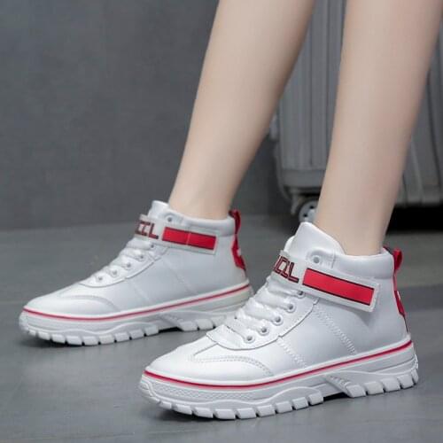 Women Chunky breathable Sneakers Fashion Platform White casual board shoes Lady Brand PU Leather waterproof high help walk shoes