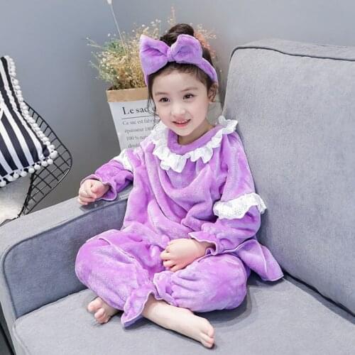 Girls Pajamas Sets Fashion Flannel Lace Warm Homewear Child Suits 3 4 5 6 7 Years Toddler Baby Girls Sleepwear Winter Nightwear