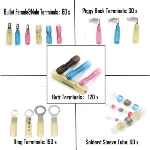 420Pcs Fully Insulated Heat Shrink Butt Connector Waterproof Splice Soldering Electrical Wire Cable Crimp Terminal Connector