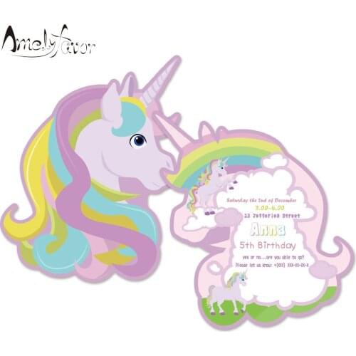 Rainbow Unicorn Animal Theme Invitation Card Party Decorations Supplies Baby Shower Event Birthday Party Invitation Custom-Made