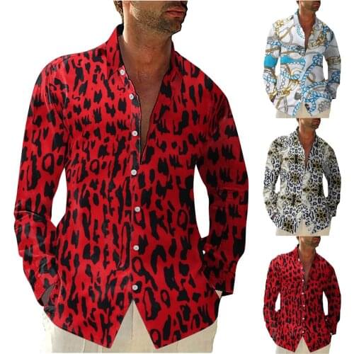 Hot Mens Printed Casual Tops Lapel Loose Large Size Long Sleeved Shirts Fashionable Design Holiday Beach Blouse Рубашка Мужская
