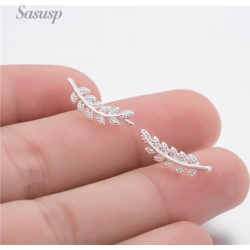 Sasusp Leaf Feather Ear Climbers Earrings for Women Simple Bohemia Geometric Stud Earrings Jewelry Gifts