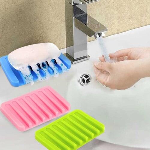 Silicone Flexible Soap Dish Bathroom Accessories Storage Soap Holder Plate Tray Drain Creative Bath Tools