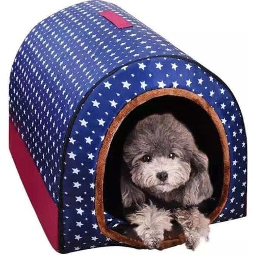 Foldable Cat Sleeping Lndoor Dog House Beds For Small Dogs Warm Comfortable Print Stars Kennel Mat French Bulldog Pitbull