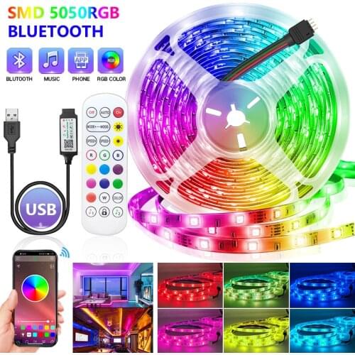 1-30M Bluetooth LED Strip Light USB 5050 RGB Light SMD DC 5V Flexible LED Lamp Tape Ribbon TV Desktop Screen BackLight Diode