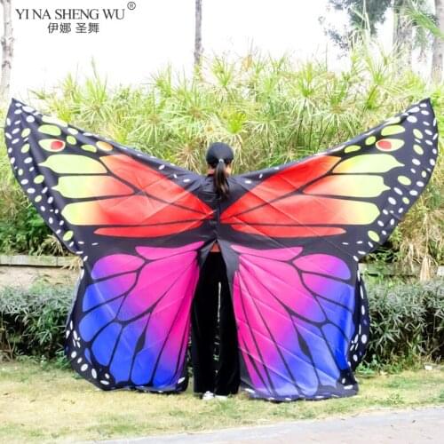 High Quality Adult Belly Dance Colorful Big Butterfly Wings Women Bellydance Performance Accessory Rainbow Color Wings No Sticks