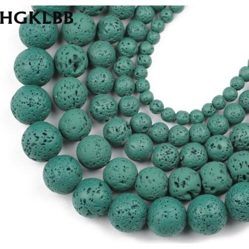 HGKLBB Dark Green Rubber Natural Lava Volcanic Stone bead Round Spacer Loose beads for Jewelry making DIY bracelet 4/6/8/10/12MM