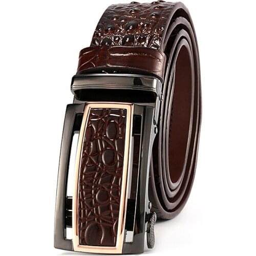 TJ-TianJun Men High-grade Alloy Automatic Buckle Cow Leather Belt Crocodile Pattern Fashion Business Waistband Width 3.8CM RD662